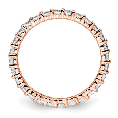 Solid Real 14k Rose Gold Polished shared Prong 1ct CZ Eternity Wedding Band Ring