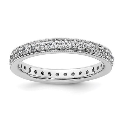 Solid Real 14k White Gold Polished Round 1/2 CT Vintage CZ Eternity Wedding Band Ring