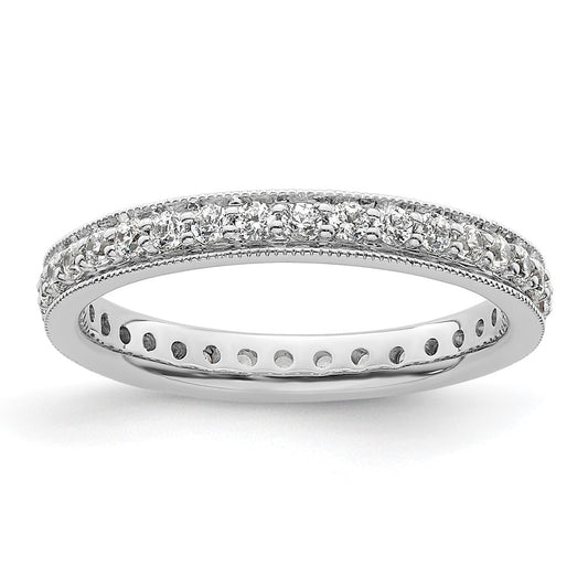 Solid Real 14k White Gold Polished Round 1/2 CT Vintage CZ Eternity Wedding Band Ring