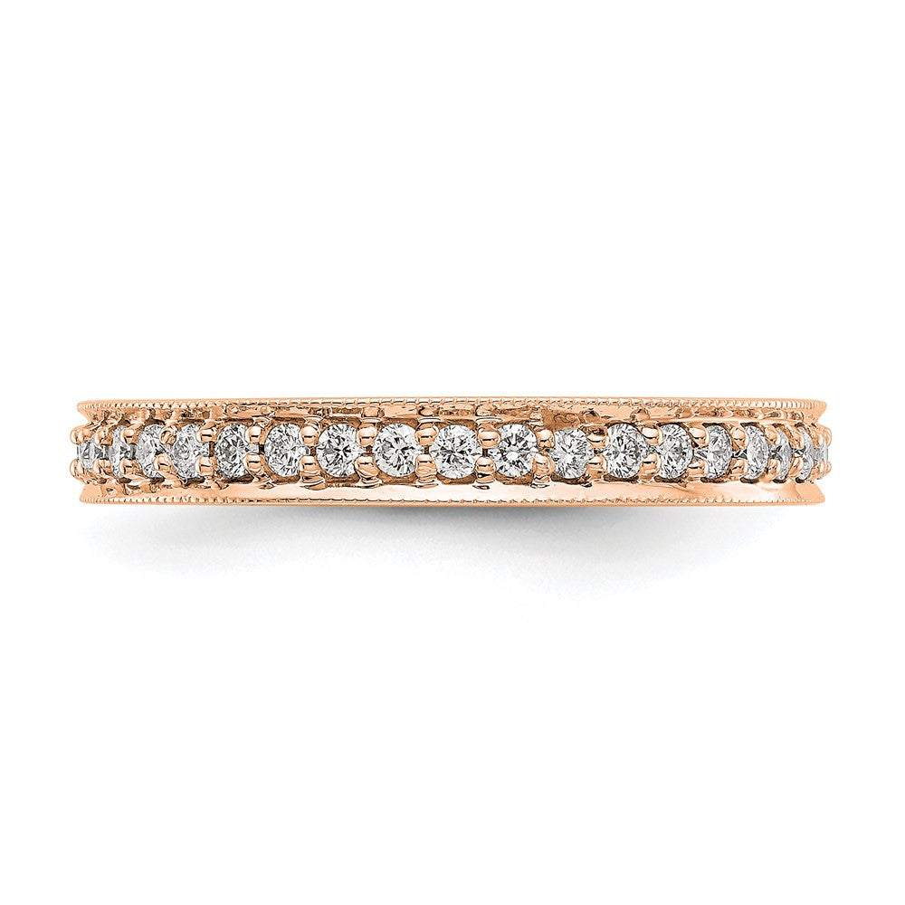Solid Real 14k Rose Gold Polished Round 1/2 CT Vintage CZ Eternity Wedding Band Ring