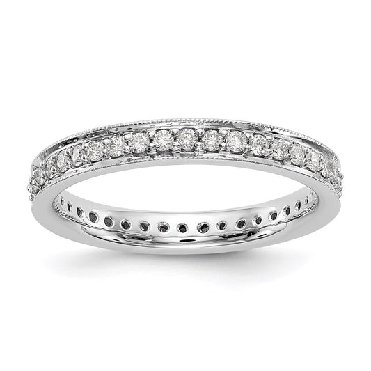 Solid Real 14k White Gold Polished Round 1/2 CT Vintage CZ Eternity Wedding Band Ring