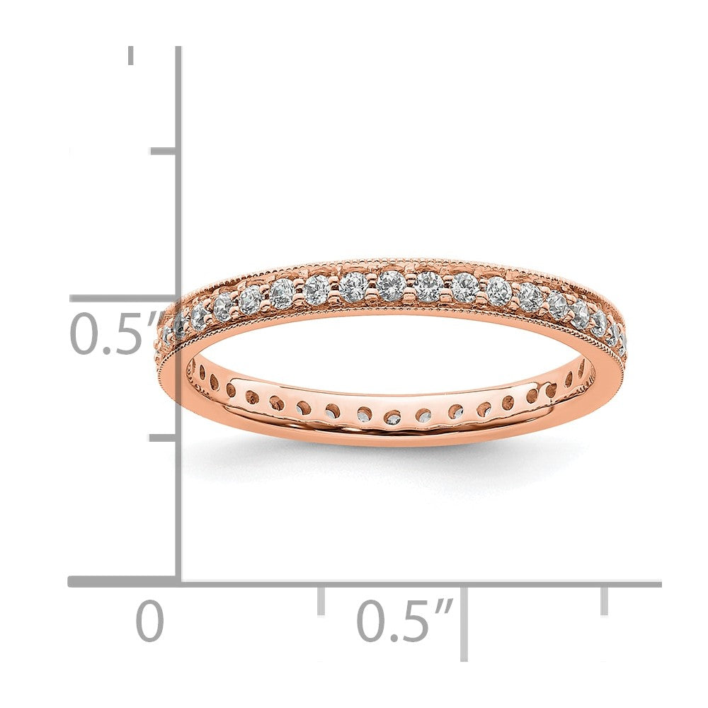 Solid Real 14k Rose Gold Polished Round 1/2 CT Vintage CZ Eternity Wedding Band Ring