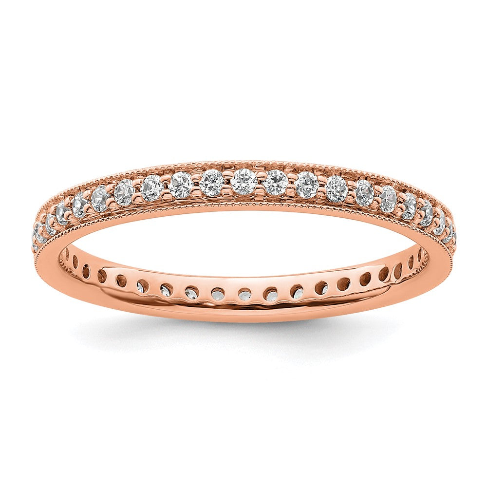 Solid Real 14k Rose Gold Polished Round 1/2 CT Vintage CZ Eternity Wedding Band Ring