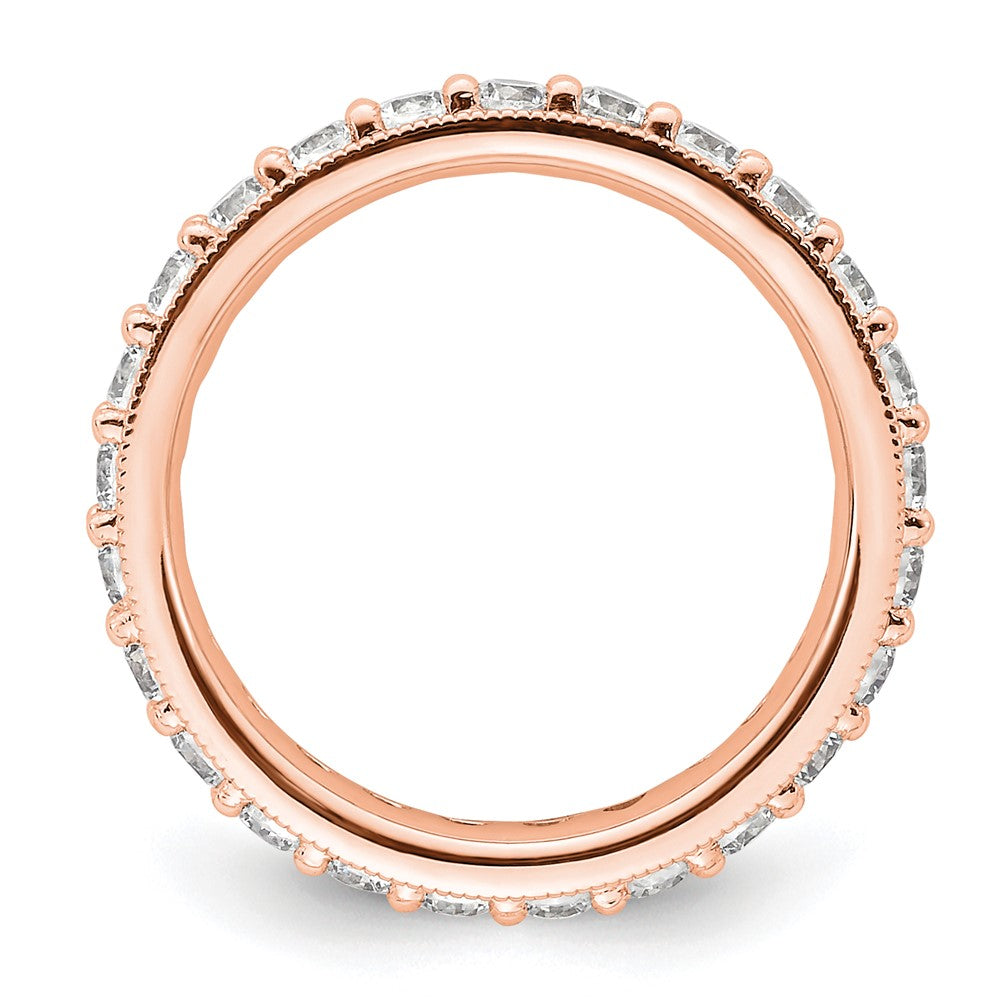 Solid Real 14k Rose Gold Polished Vintage 1ct CZ Eternity Wedding Band Ring