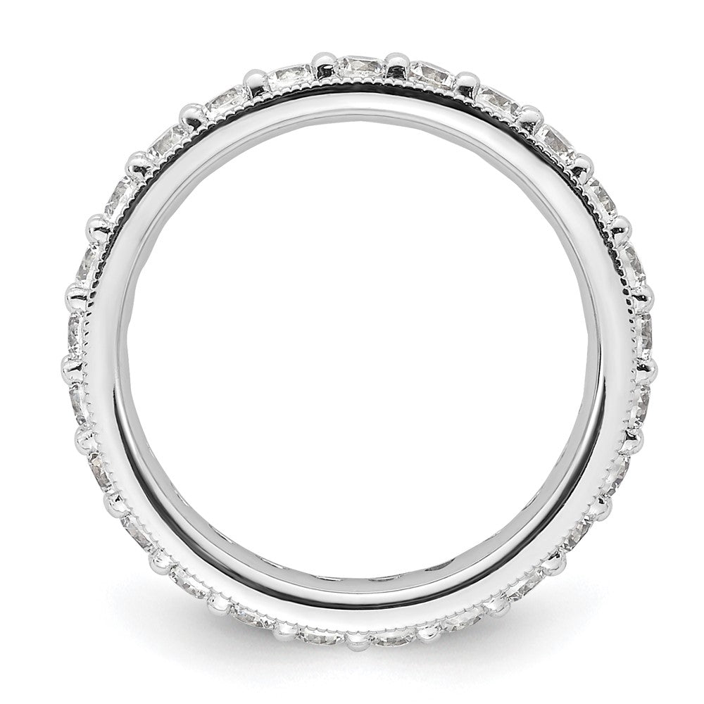 Solid Real 14k White Gold Polished Vintage 1ct CZ Eternity Wedding Band Ring