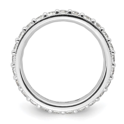 Solid Real 14k White Gold Polished Vintage 1ct CZ Eternity Wedding Band Ring
