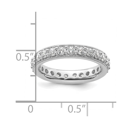 Solid Real 14k White Gold Polished Vintage 1ct CZ Eternity Wedding Band Ring