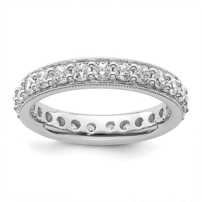 Solid Real 14k White Gold Polished Vintage 1ct CZ Eternity Wedding Band Ring