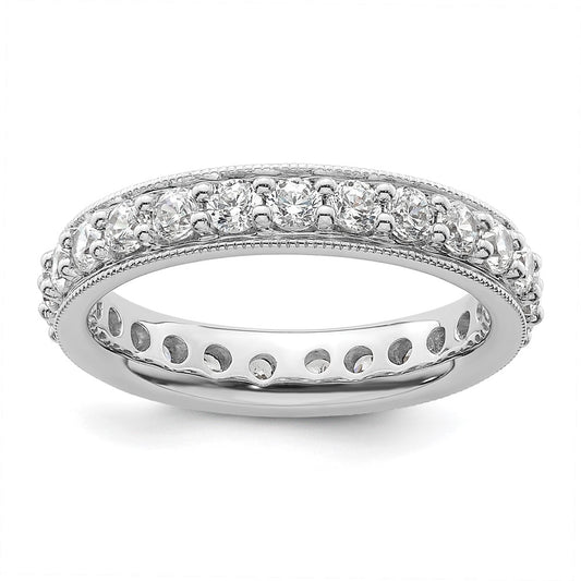 Solid Real 14k White Gold Polished Vintage 1ct CZ Eternity Wedding Band Ring