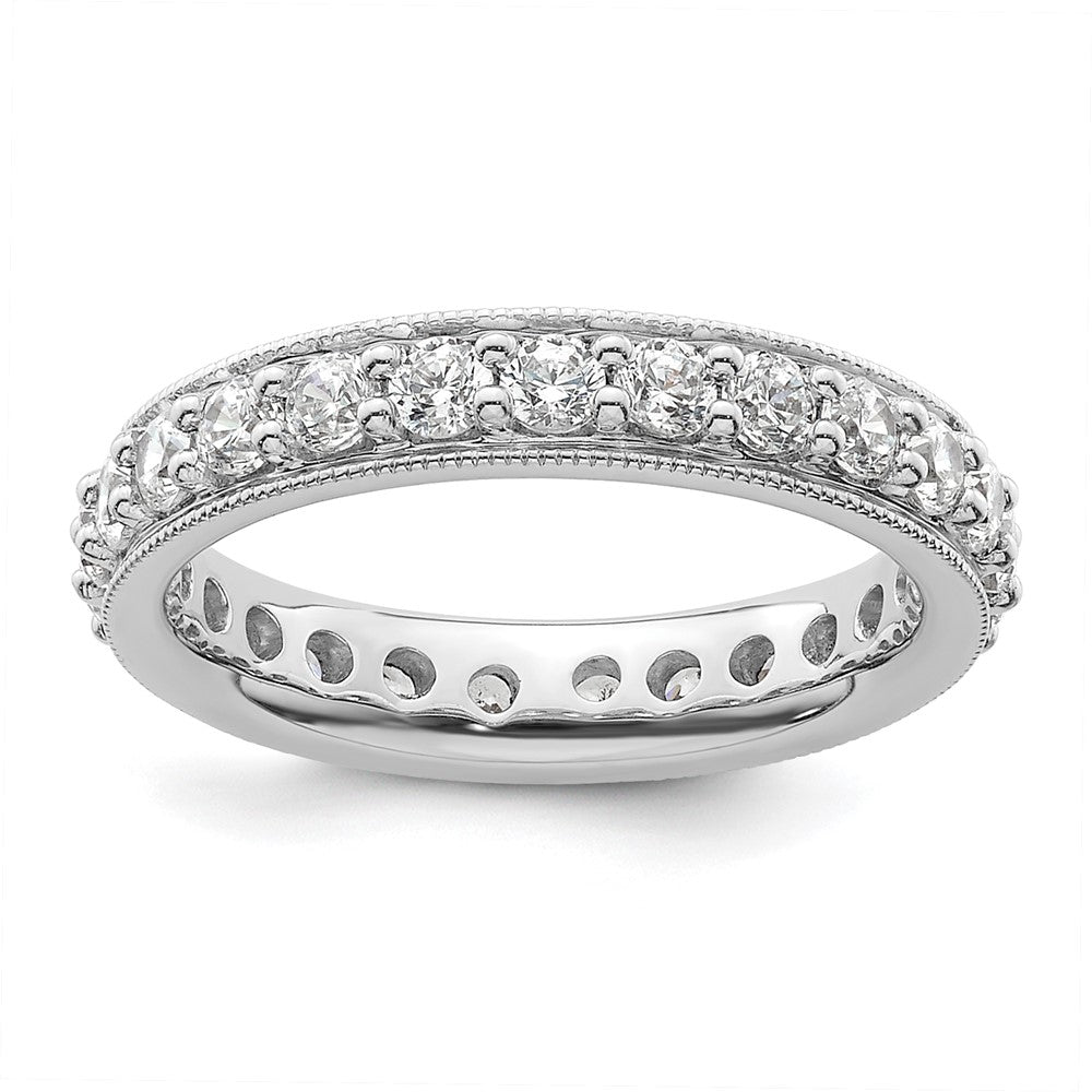 Solid Real 14k White Gold Polished Vintage 1ct CZ Eternity Wedding Band Ring