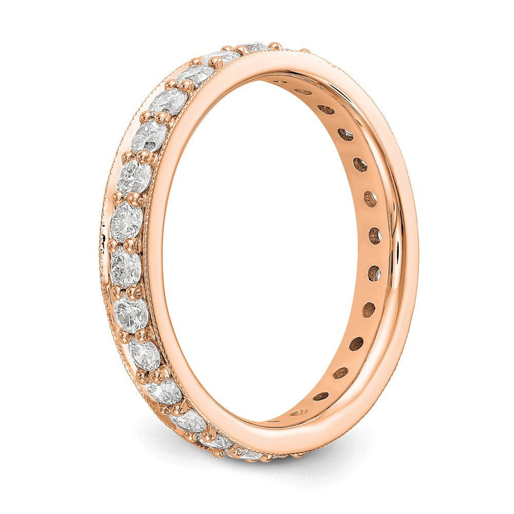 Solid Real 14k Rose Gold Polished Vintage 1ct CZ Eternity Wedding Band Ring