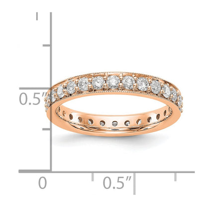 Solid Real 14k Rose Gold Polished Vintage 1ct CZ Eternity Wedding Band Ring