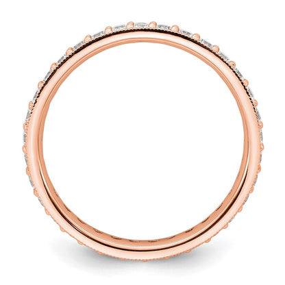 Solid Real 14k Rose Gold Polished Vintage 1ct CZ Eternity Wedding Band Ring