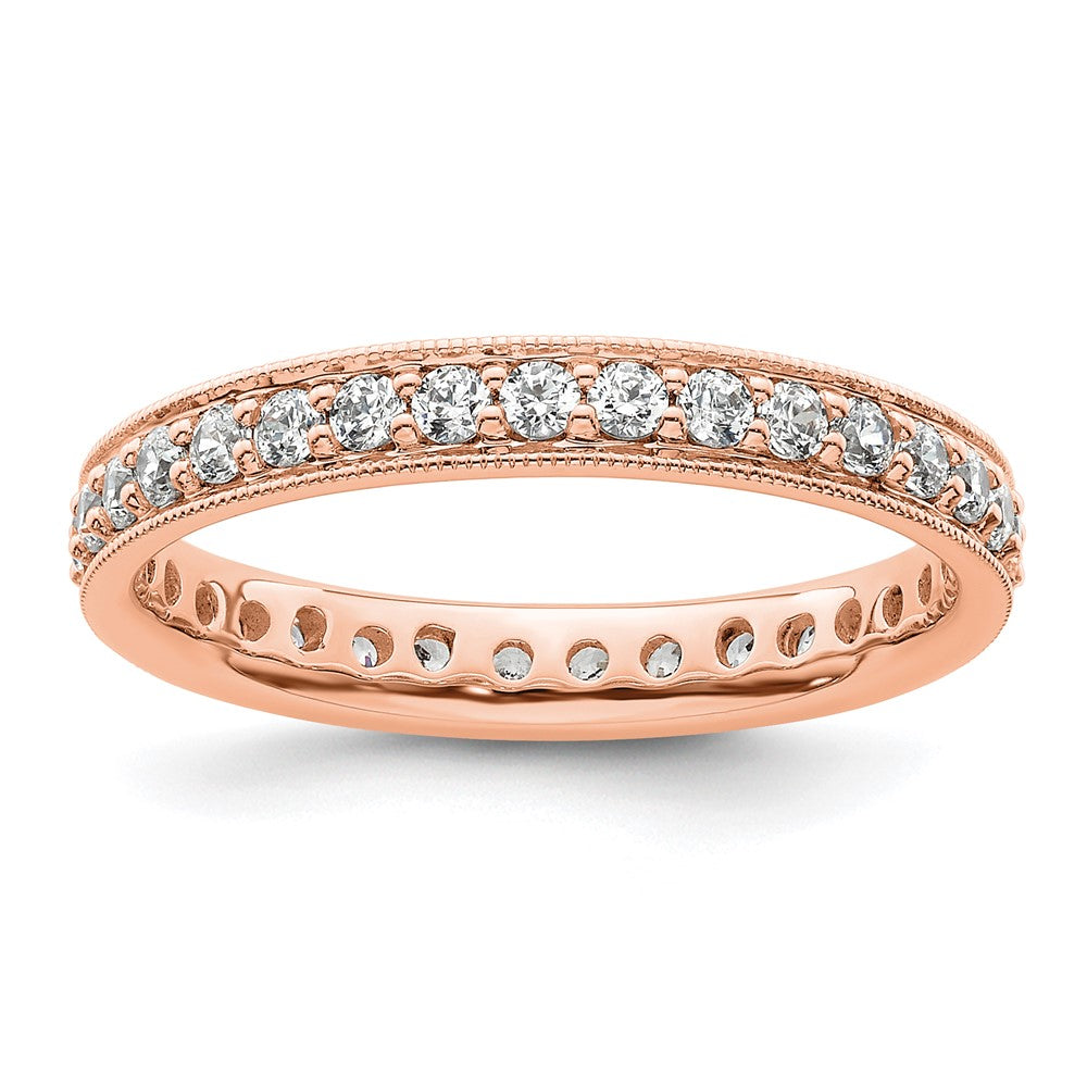 Solid Real 14k Rose Gold Polished Vintage 1ct CZ Eternity Wedding Band Ring