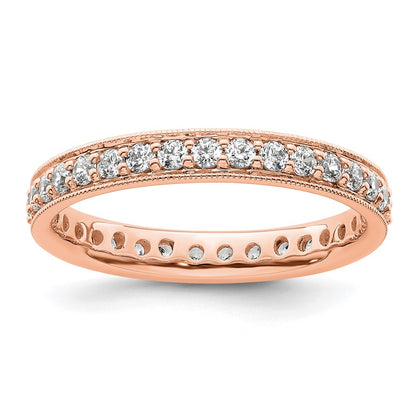 Solid Real 14k Rose Gold Polished Vintage 1ct CZ Eternity Wedding Band Ring