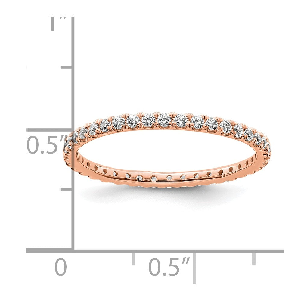 Solid Real 14k Rose Gold Polished U Shared Prong 1/2ct CZ Eternity Wedding Band Ring