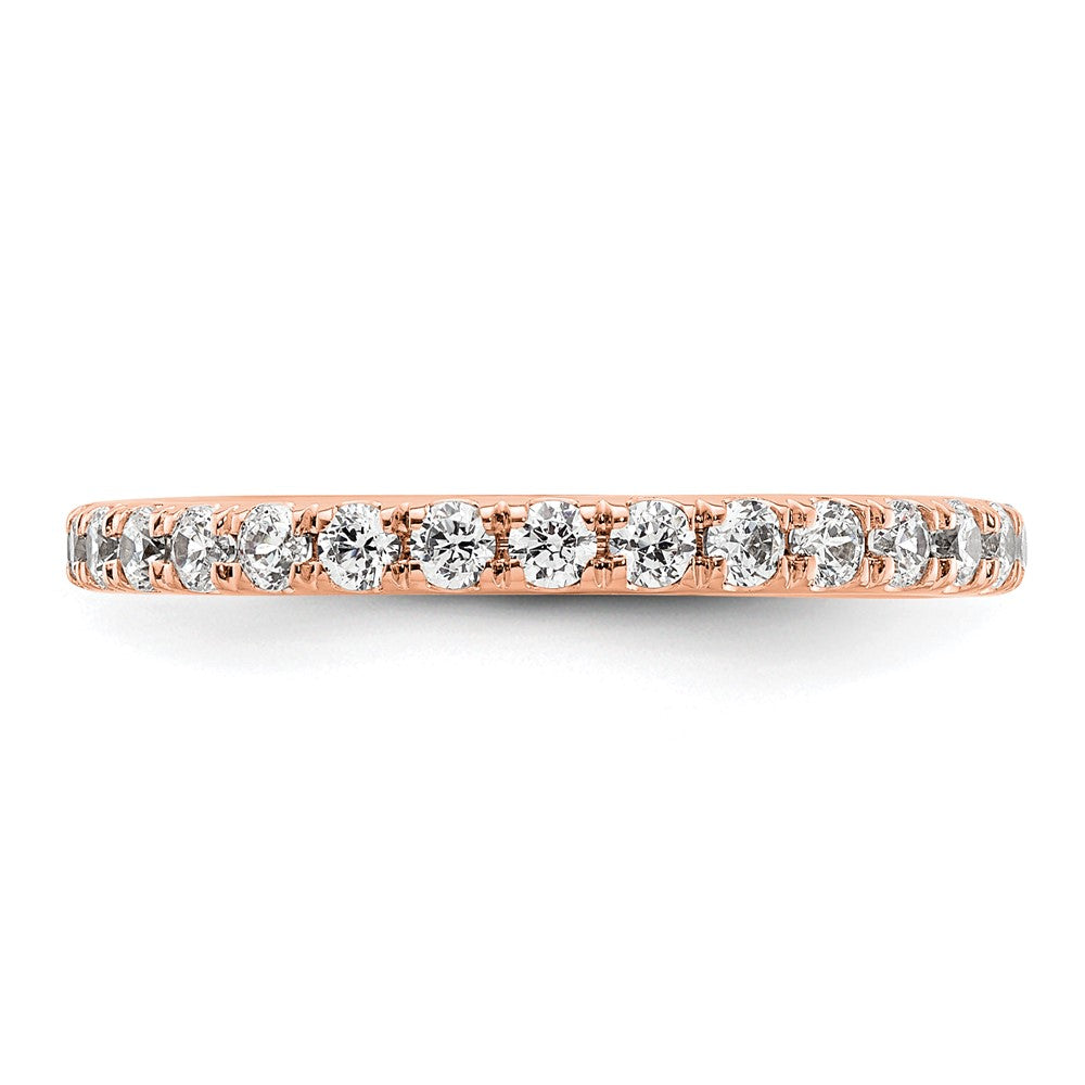 Solid Real 14k Rose Gold Polished U Shared Prong 1ct CZ Eternity Wedding Band Ring