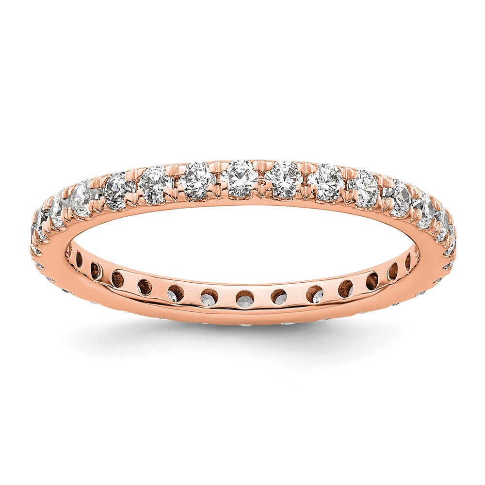 Solid Real 14k Rose Gold Polished U Shared Prong 1ct CZ Eternity Wedding Band Ring