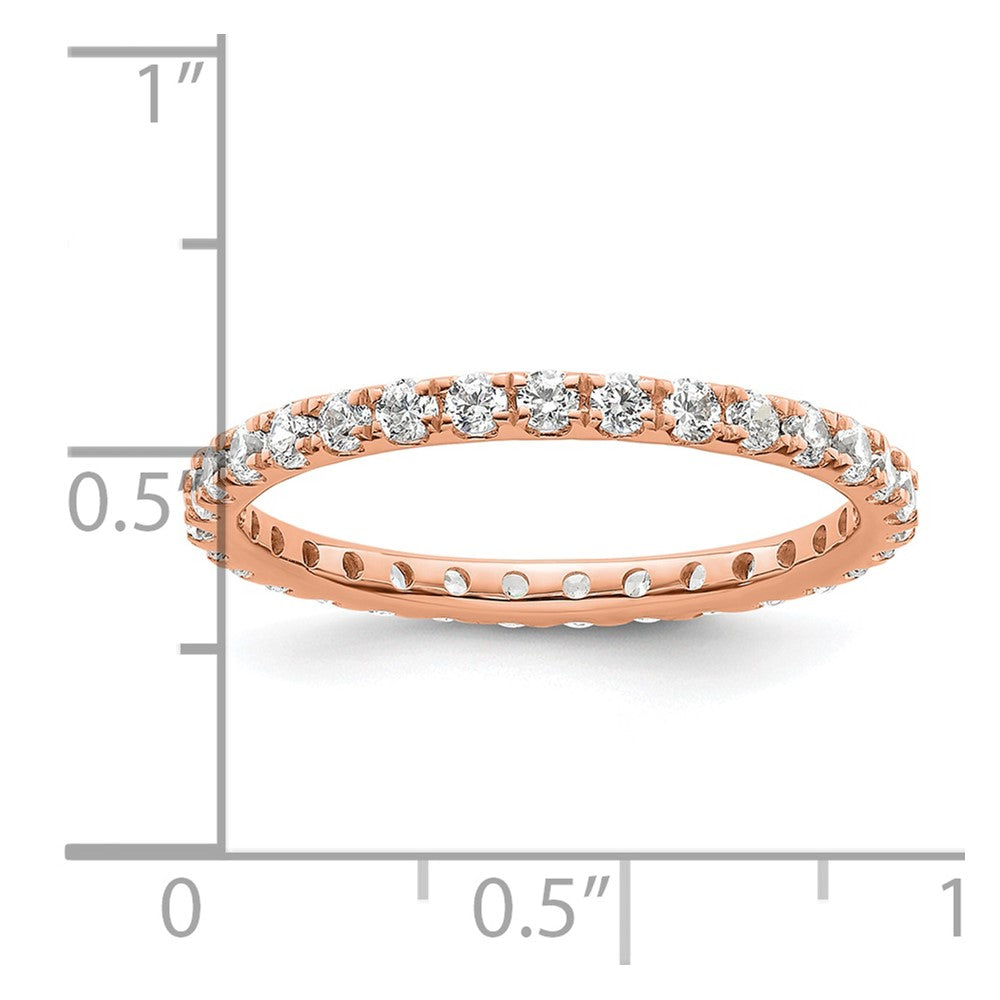 Solid Real 14k Rose Gold Polished U Shared Prong 1ct CZ Eternity Wedding Band Ring