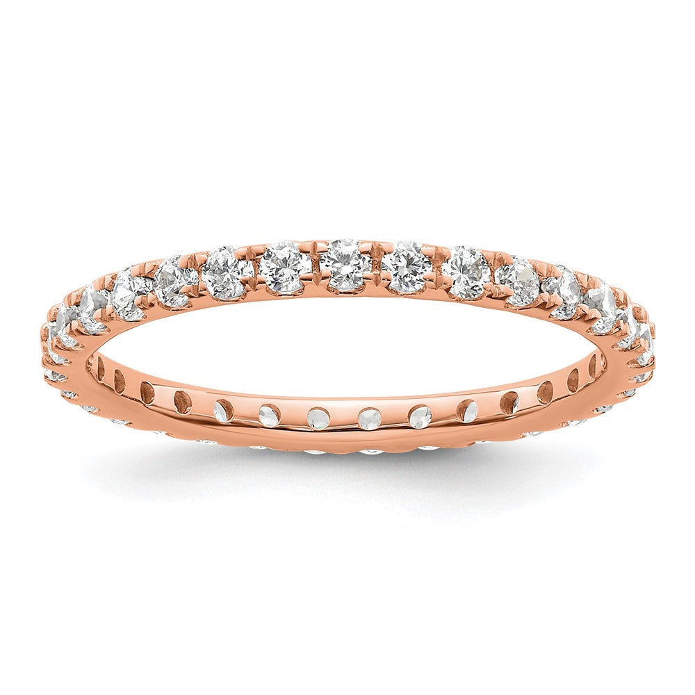 Solid Real 14k Rose Gold Polished U Shared Prong 1ct CZ Eternity Wedding Band Ring