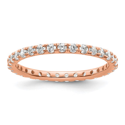 Solid Real 14k Rose Gold Polished U Shared Prong 1ct CZ Eternity Wedding Band Ring
