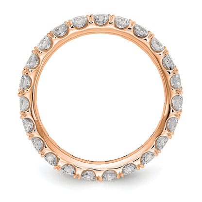 Solid Real 14k Rose Gold Polished U Shared Prong 2ct CZ Eternity Wedding Band Ring