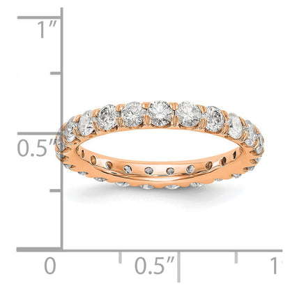 Solid Real 14k Rose Gold Polished U Shared Prong 2ct CZ Eternity Wedding Band Ring