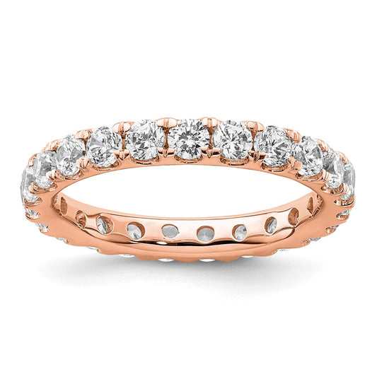 Solid Real 14k Rose Gold Polished U Shared Prong 2ct CZ Eternity Wedding Band Ring