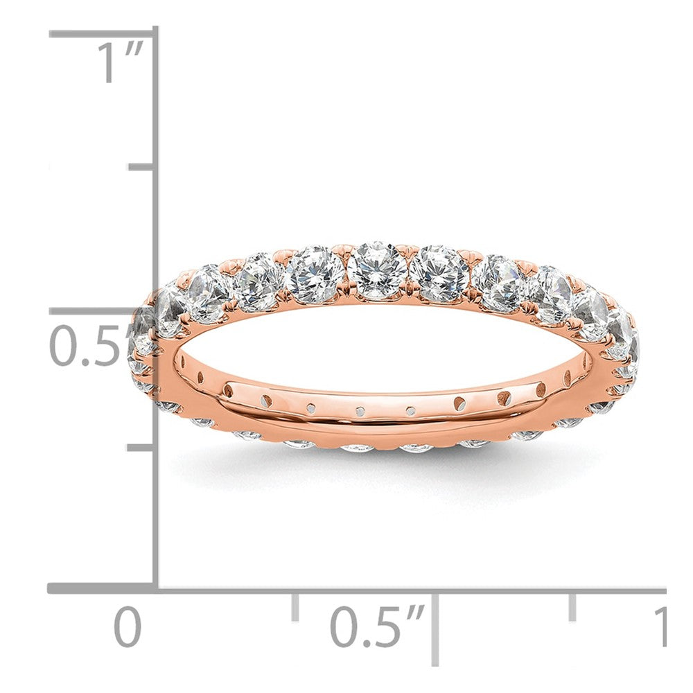 Solid Real 14k Rose Gold Polished U Shared Prong 2ct CZ Eternity Wedding Band Ring