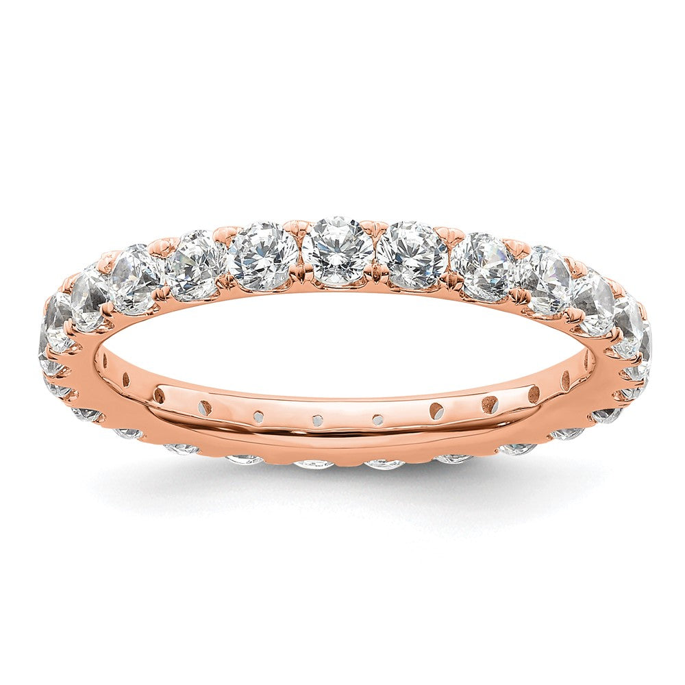 Solid Real 14k Rose Gold Polished U Shared Prong 2ct CZ Eternity Wedding Band Ring