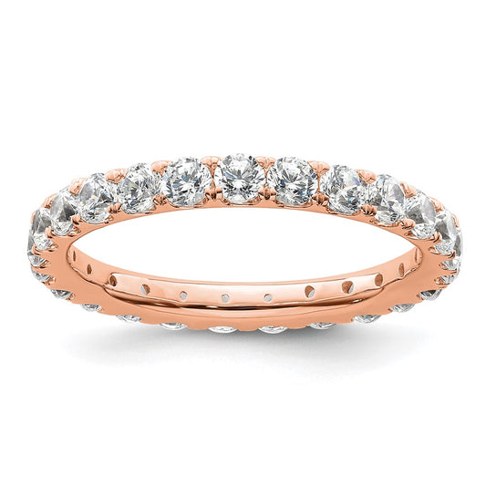 Solid Real 14k Rose Gold Polished U Shared Prong 2ct CZ Eternity Wedding Band Ring