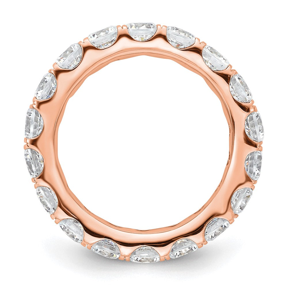 Solid Real 14k Rose Gold Polished U Shared Prong 3ct CZ Eternity Wedding Band Ring