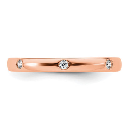 Solid Real 14k Rose Gold 1/10CT Polished Bezel Set CZ Eternity Wedding Band Ring