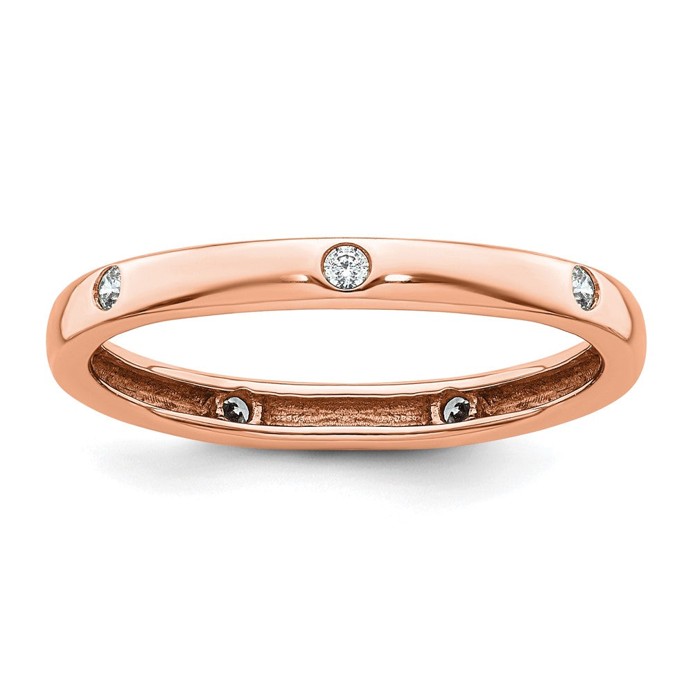 Solid Real 14k Rose Gold 1/10CT Polished Bezel Set CZ Eternity Wedding Band Ring