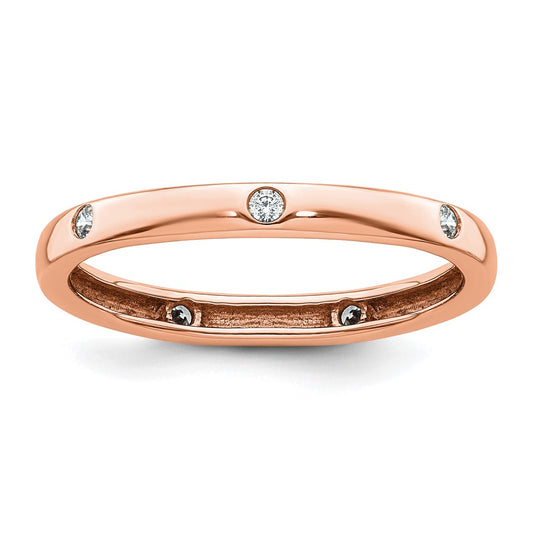 Solid Real 14k Rose Gold 1/10CT Polished Bezel Set CZ Eternity Wedding Band Ring