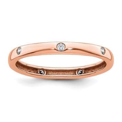 Solid Real 14k Rose Gold 1/10CT Polished Bezel Set CZ Eternity Wedding Band Ring