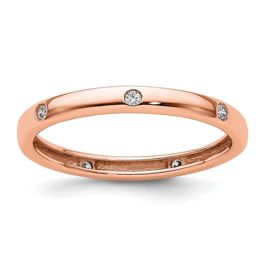 Solid Real 14k Rose Gold 1/10CT Polished Bezel Set CZ Eternity Wedding Band Ring
