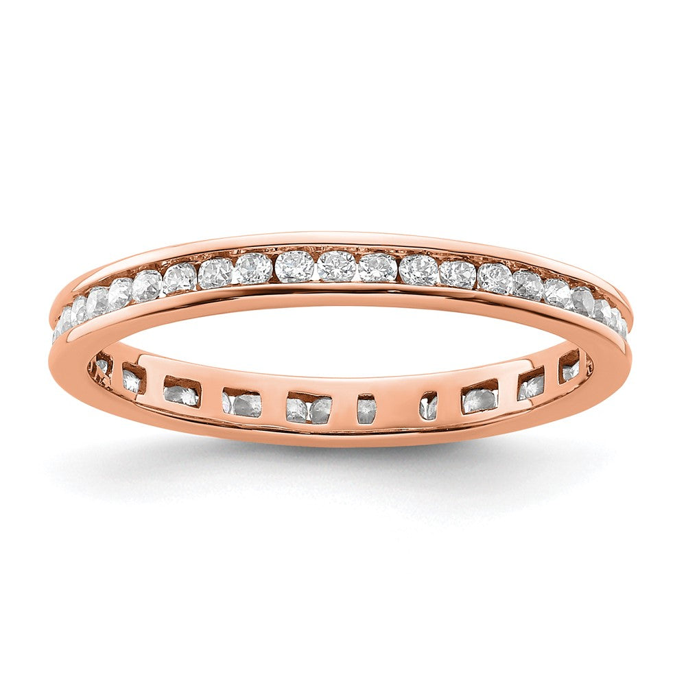 Solid Real 14k Rose Gold Polished 1/2ct Channel Set CZ Eternity Wedding Band Ring