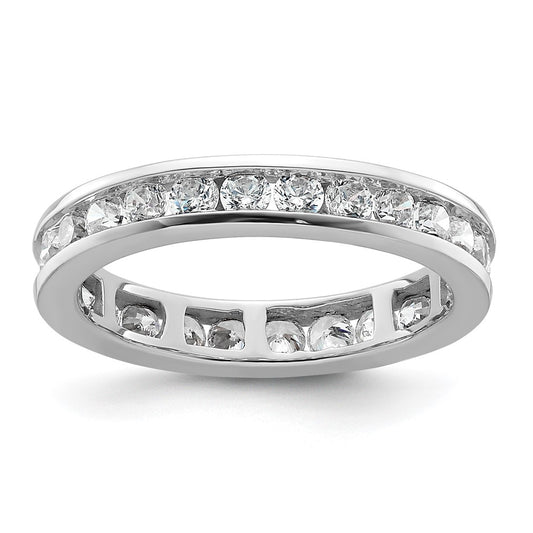 Solid Real 14k White Gold Polished 1ct Channel Set CZ Eternity Wedding Band Ring
