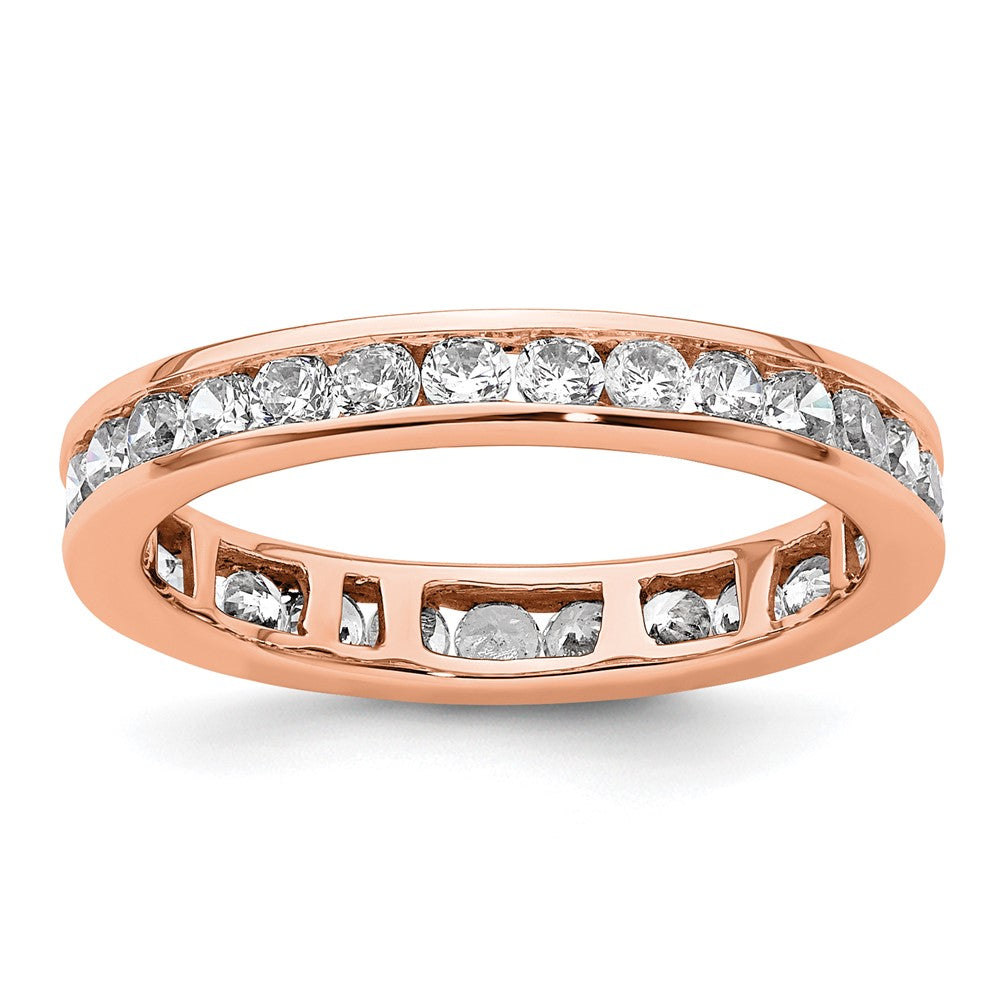 Solid Real 14k Rose Gold Polished 1ct Channel Set CZ Eternity Wedding Band Ring