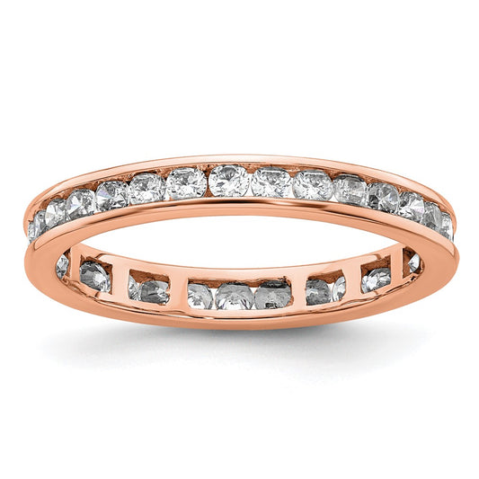 Solid Real 14k Rose Gold Polished 1ct Channel Set CZ Eternity Wedding Band Ring