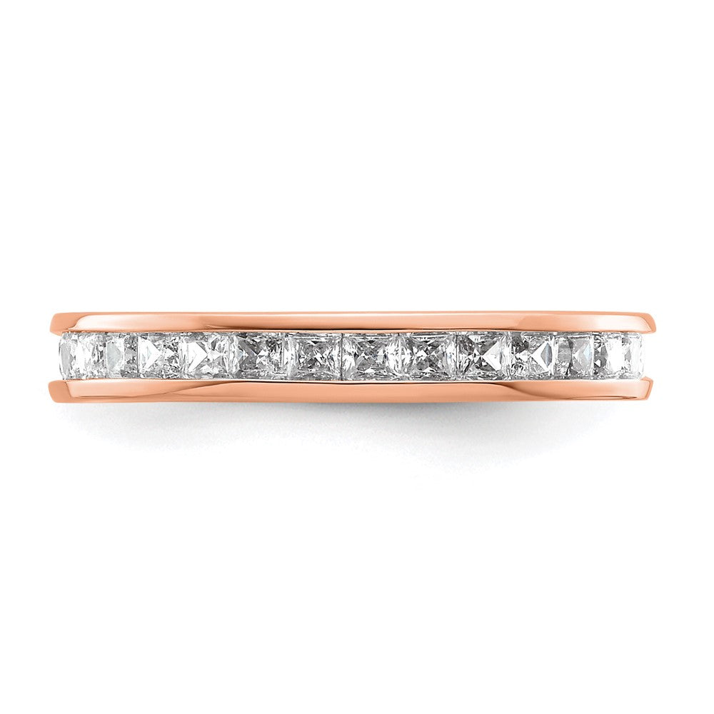 Solid Real 14k Rose Gold Polished 1ct Princess Channel Set CZ Eternity Wedding Band Ring