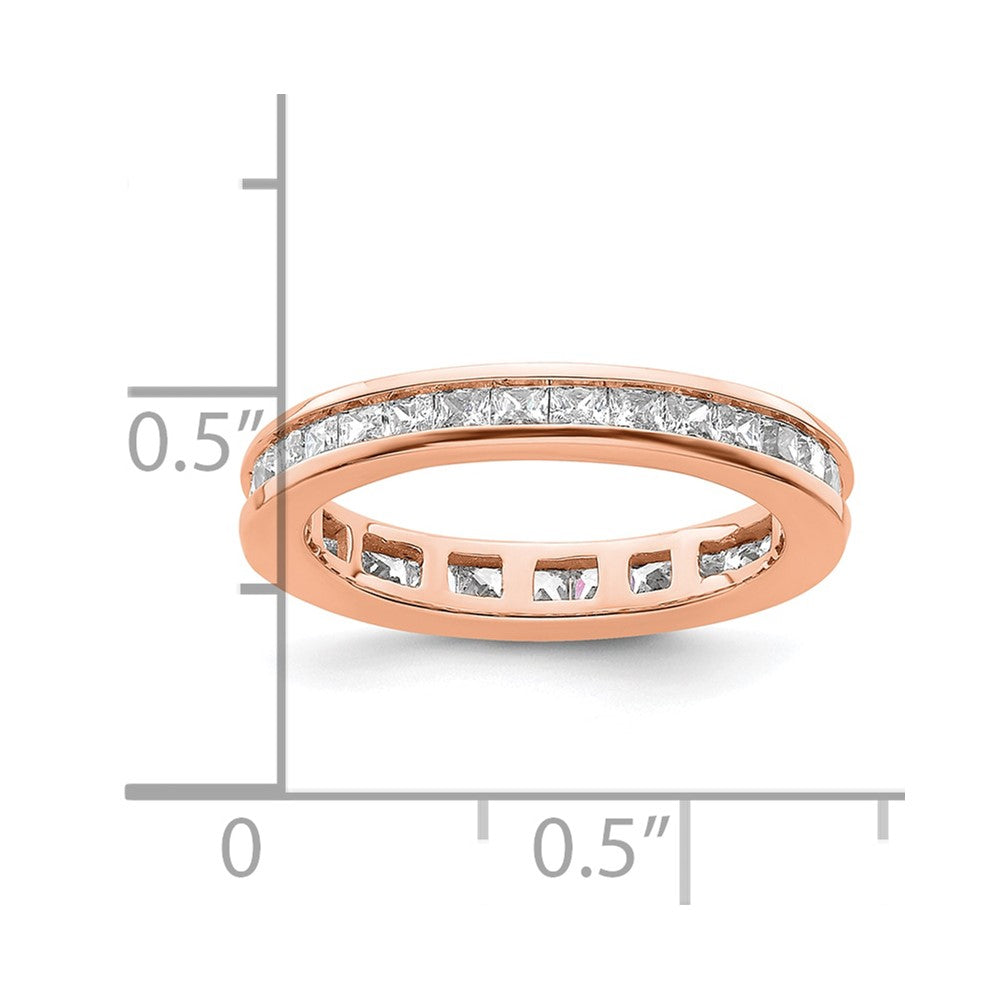 Solid Real 14k Rose Gold Polished 1ct Princess Channel Set CZ Eternity Wedding Band Ring