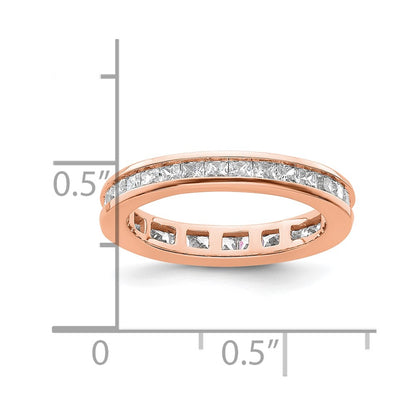 Solid Real 14k Rose Gold Polished 1ct Princess Channel Set CZ Eternity Wedding Band Ring