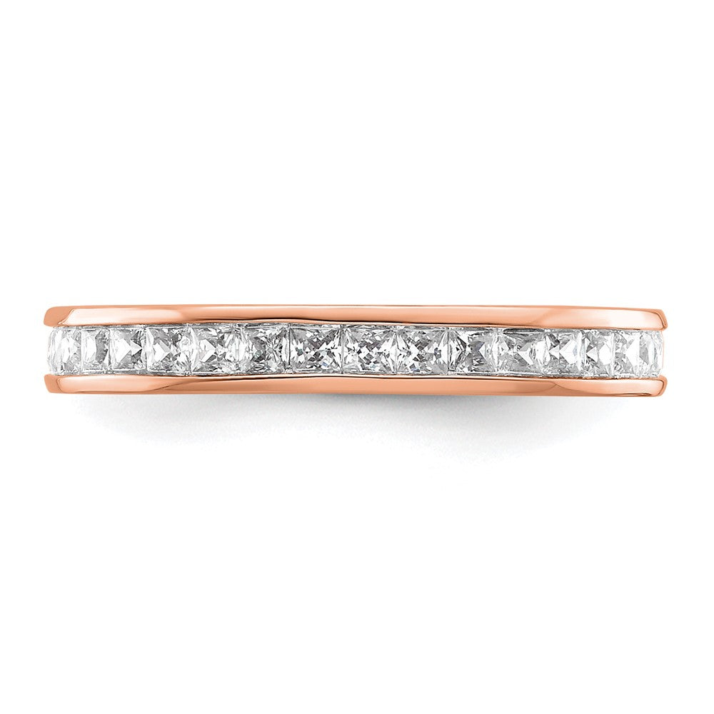 Solid Real 14k Rose Gold Polished 1ct Princess Channel Set CZ Eternity Wedding Band Ring