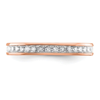Solid Real 14k Rose Gold Polished 1ct Princess Channel Set CZ Eternity Wedding Band Ring