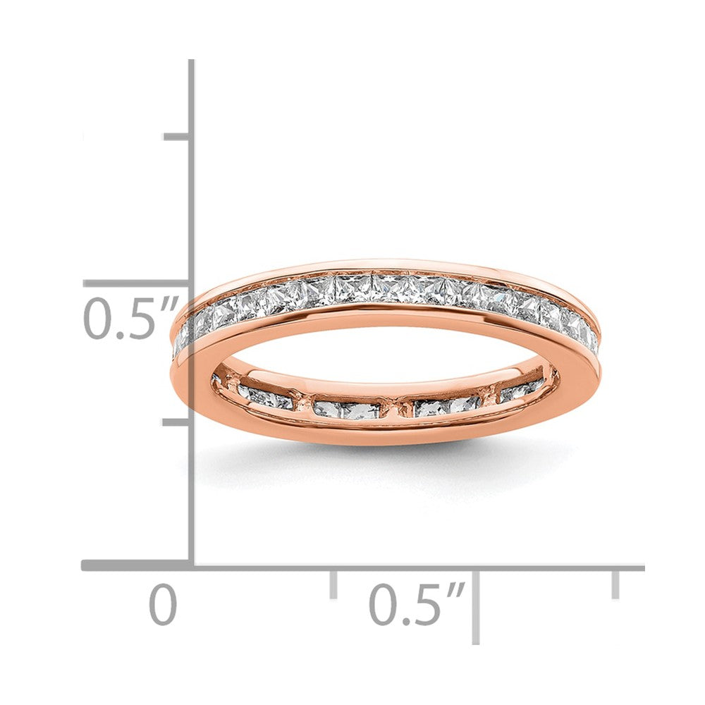 Solid Real 14k Rose Gold Polished 1ct Princess Channel Set CZ Eternity Wedding Band Ring