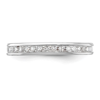 Solid Real 14k White Gold Polished 1ct Princess Channel Set CZ Eternity Wedding Band Ring