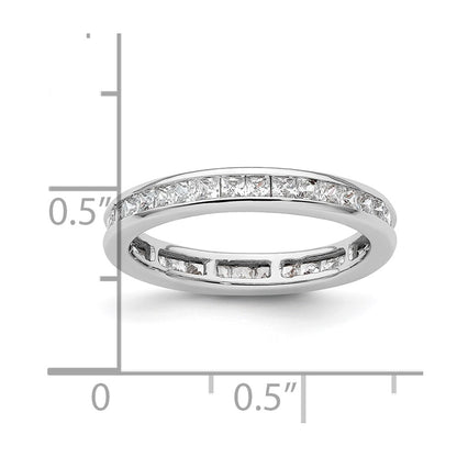 Solid Real 14k White Gold Polished 1ct Princess Channel Set CZ Eternity Wedding Band Ring