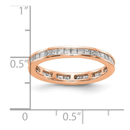 Solid Real 14k Rose Gold Polished 1ct Princess Channel Set CZ Eternity Wedding Band Ring